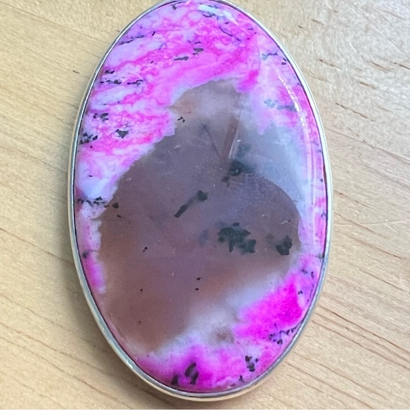 New Pink Dendritic Dendrite Opal Stone Sterling Silver Overlay Pendant Necklace - Picture 5 of 5
